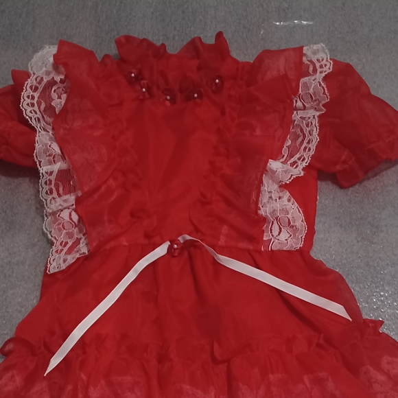 Kandy Ann Dresses Vintage Kandy Ann Red Sheer Frilly Ruffle Lace